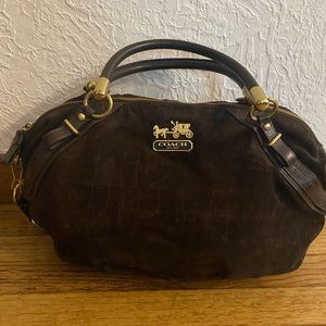 COACH - brown suede crocodile underlying print crossbody/handbag